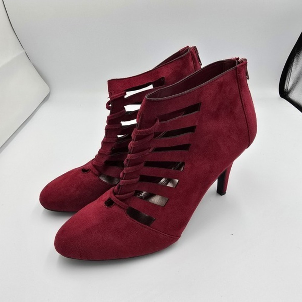 Impo Sasha Booties Heels Cutout Accents Stiletto‎ Burgundy Ankle Boots 10M